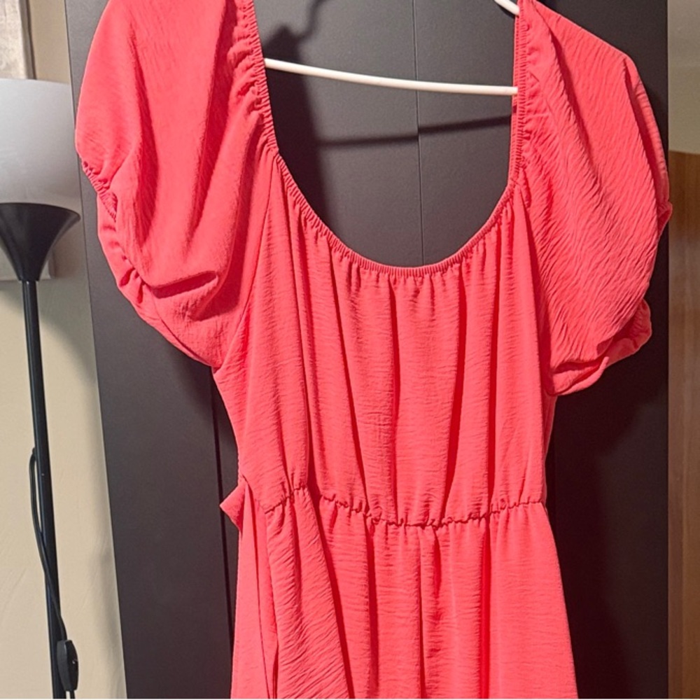 Altar'd State Coral Mini Dress with Puff Sleeves